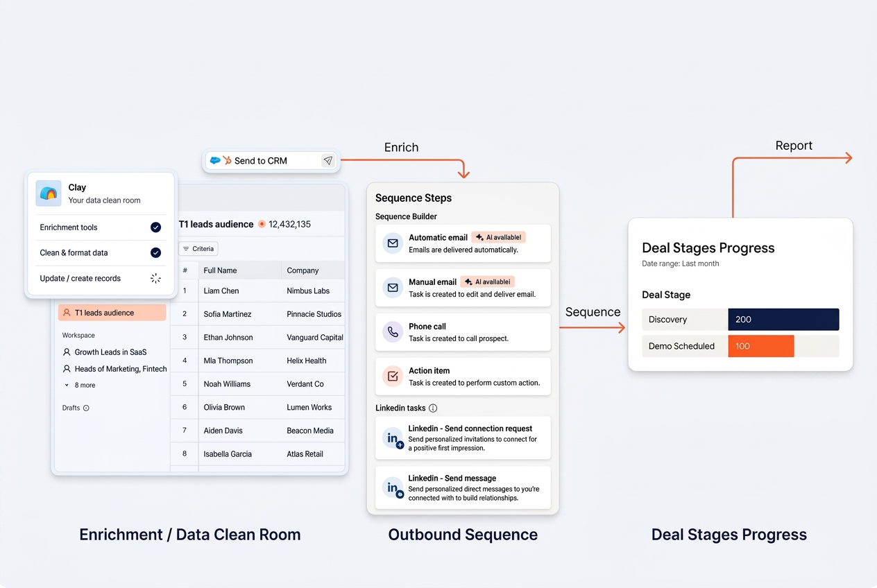RevOps enrichment, sequencing and CRM reporting